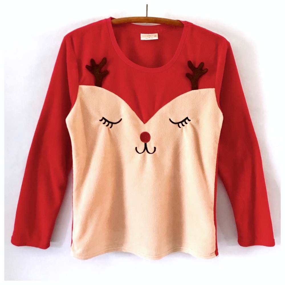 3/$15 Zoe & Bella Reindeer Face Fleece Pajama Sleep Set